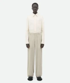 Bottega Veneta Wool Silk Mouline Trousers Bone/black melange New