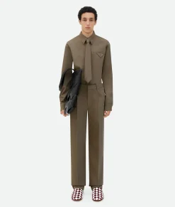Bottega Veneta Wool Twill Shirt With Triangle Pocket Grey/ochre melange Online