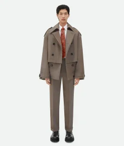 Bottega Veneta Wool Twill Trench Grey/ochre melange