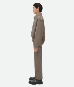 Bottega Veneta Wool Twill Trench Grey/ochre melange